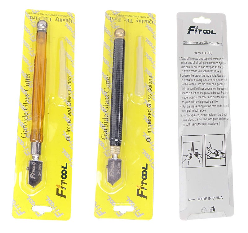 FITOOL 2Piece Glass Cutter 3mm-12mm, Self-Oiling Tungsten Carbide Glass Cutter, Professional Glass and Mirror Scoring Tool, Mosaic/Tiles/Mirror Glass Cutting Tool 2-Pack(Carbon Fiber + Metal) - Image 2